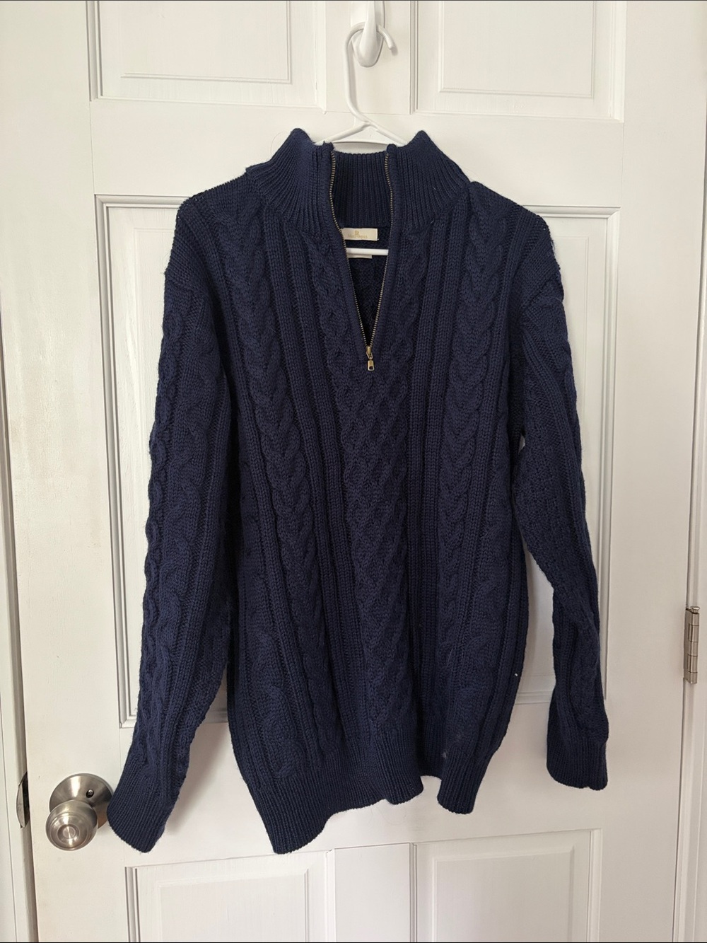 Men's 100% Wool Navy Cable-Knit Half-Zip Sweater